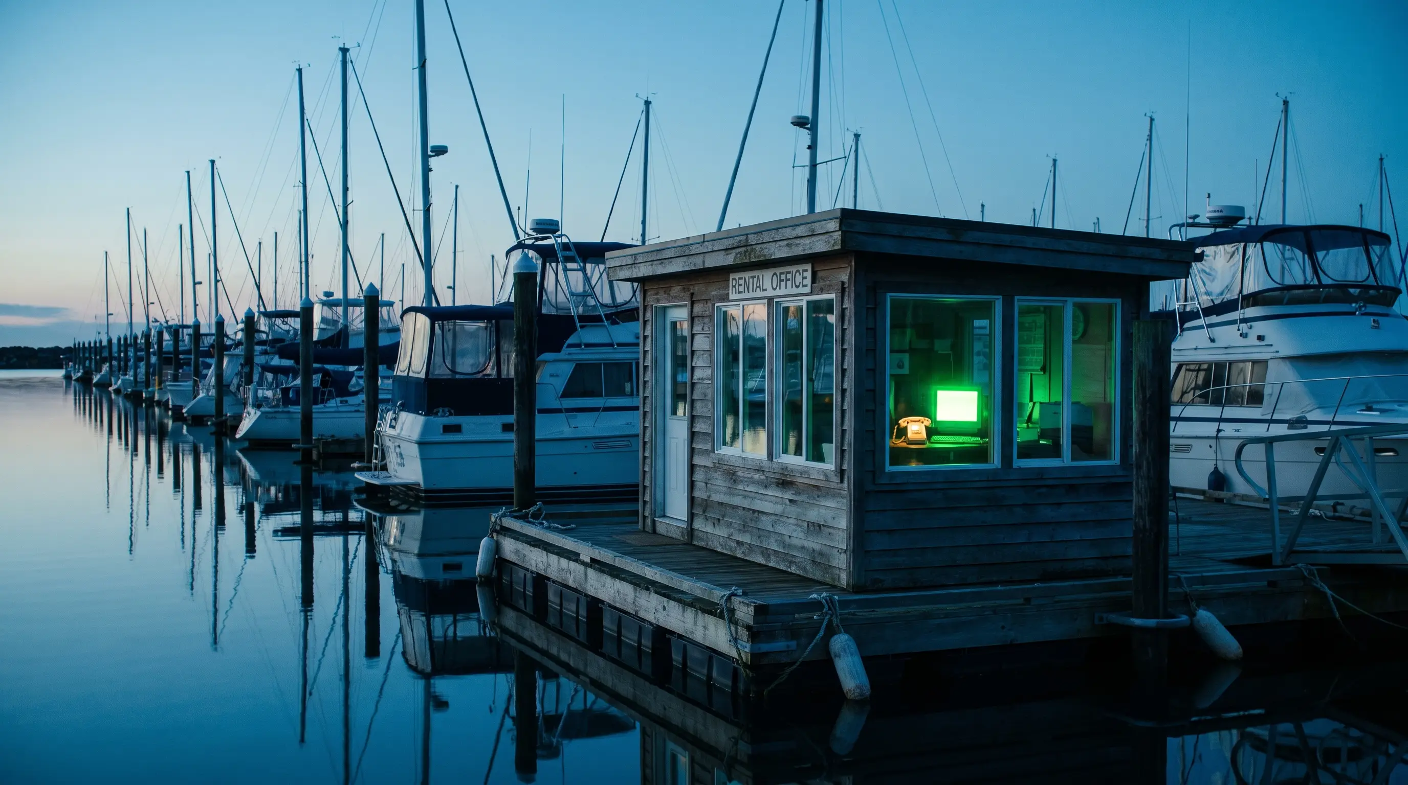 Boat Rentals business at dusk
